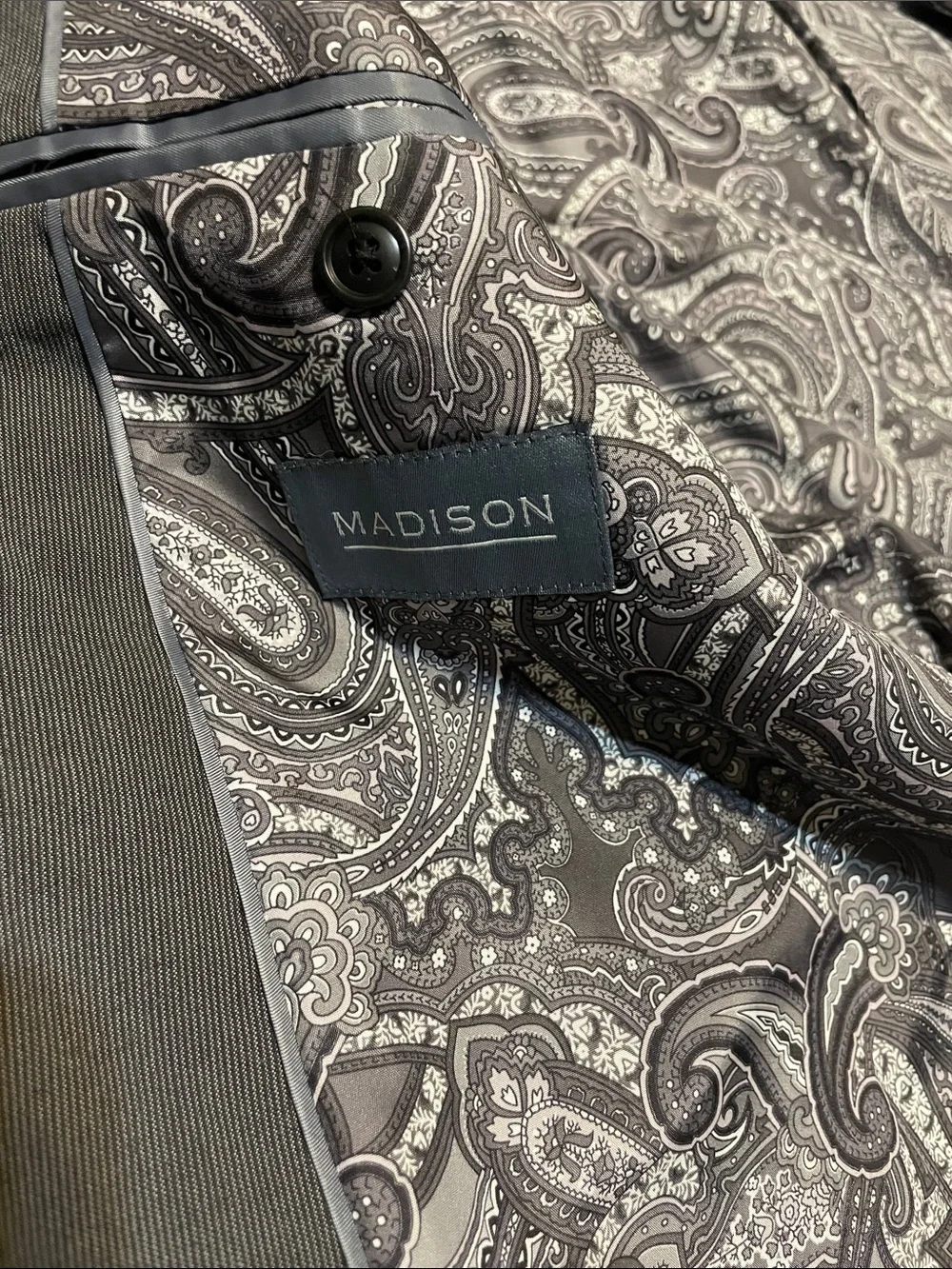 Men's Madison Blazer Gray 42R Cotton Paisely Lining Micro-Herringbone
